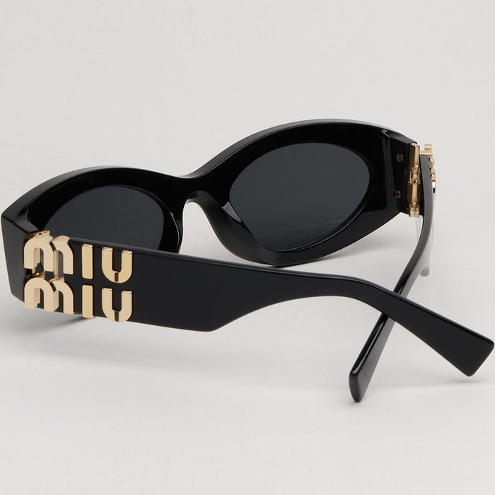 Miu Miu Black Oval Acetate Sunglasses with Big Logo Decoration