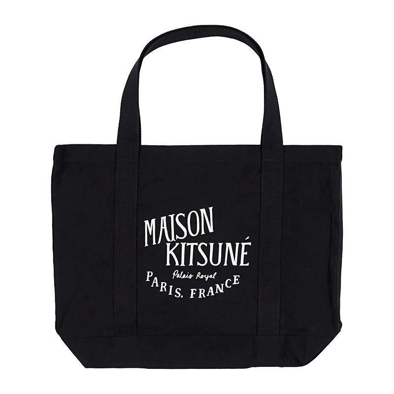 Maison Kitsune Logo Print Black Canvas Tote Bag LW05102 WW0008 P199