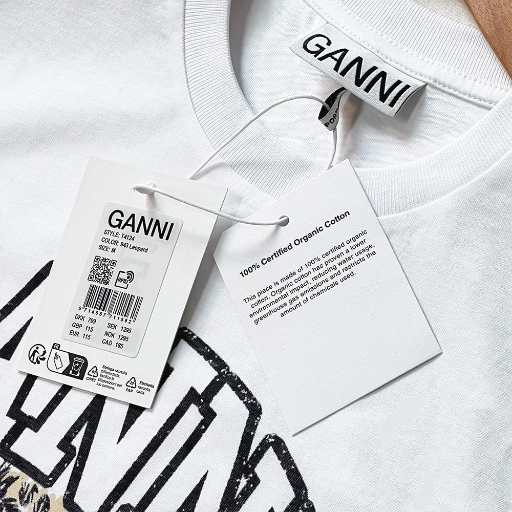 GANNI Tiger Graphic Relaxed Fit Short Sleeve T-Shirt White T4124
