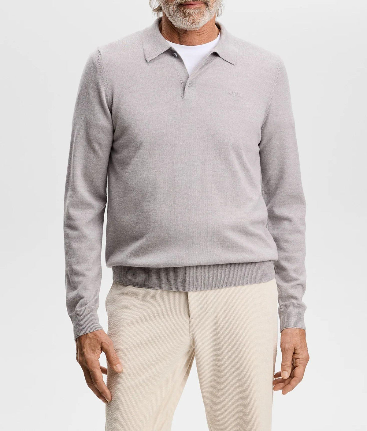 J LINDEBERG Men’s Merino Knit Zip Polo Long Sleeve Shirt Gray