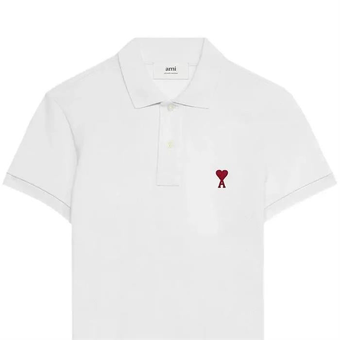 AMI Chain Stitch Heart Logo Organic Cotton Loopback Short Sleeve Polo