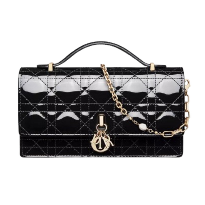 DIOR Patent Leather MyDior Mini Chain Clutch Bag