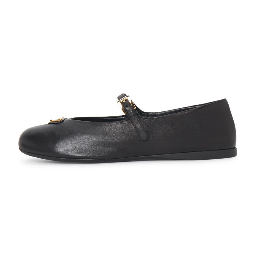 PRADA Black Leather Ballerina Flats Women’s Shoes