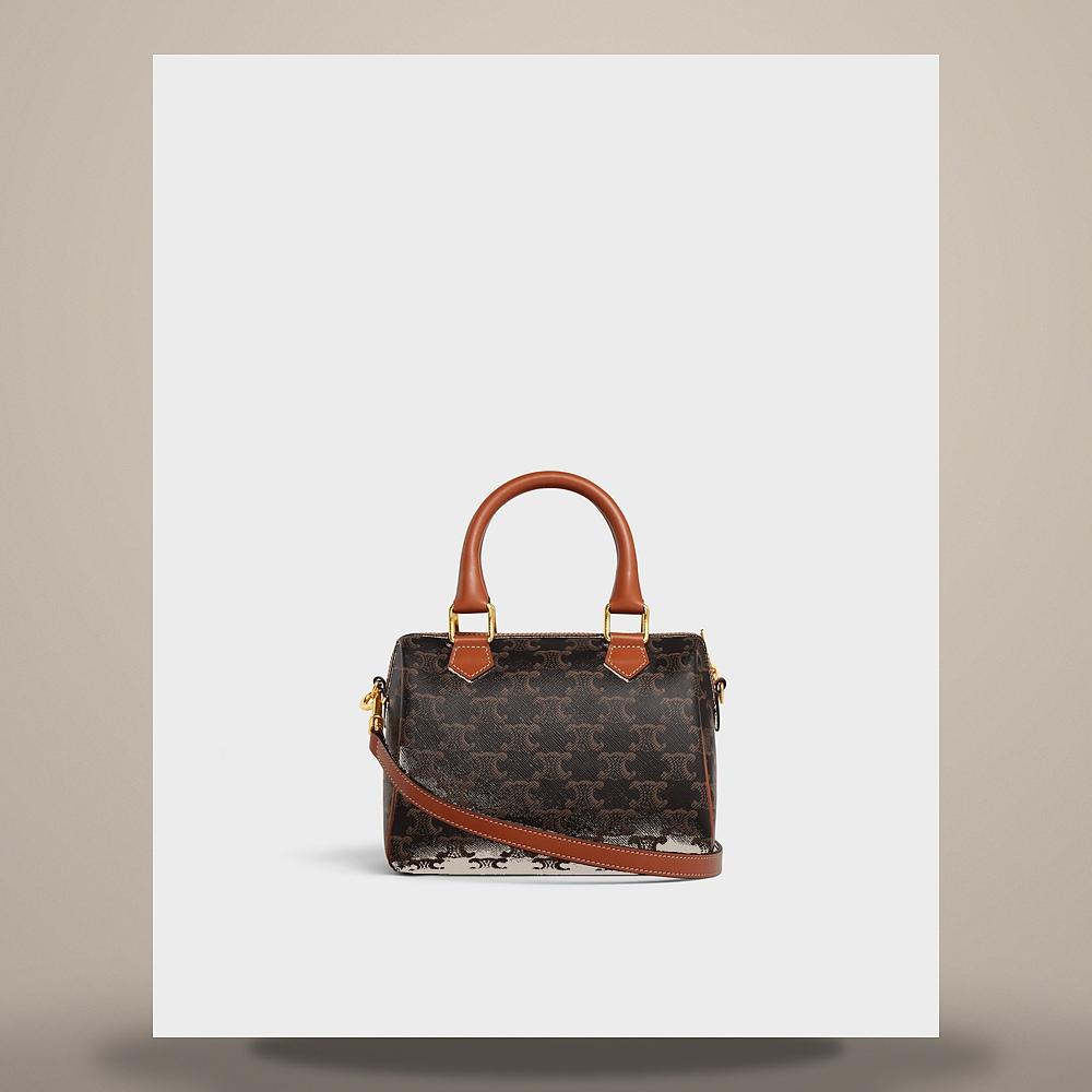 CELINE Burgundy Tan Triomphe Canvas Large Flat Shopper Tote Bag 123842O93 GGH8