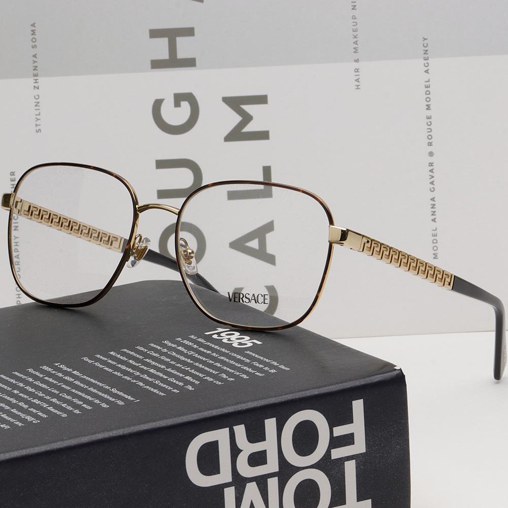 Versace Havana Gold Metal Square Unisex Eyeglass Frames VE1290 1499