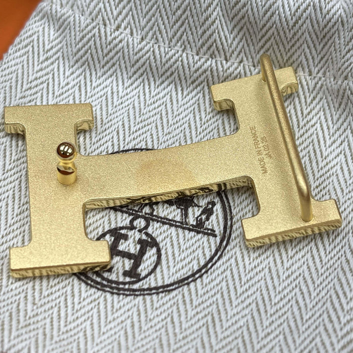 HERMES Reversible Belt Black/Orange Matte Gold Buckle 32mm