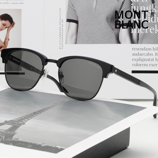 Montblanc Black Half-Rim Unisex Fashion Sunglasses MB0164S 001
