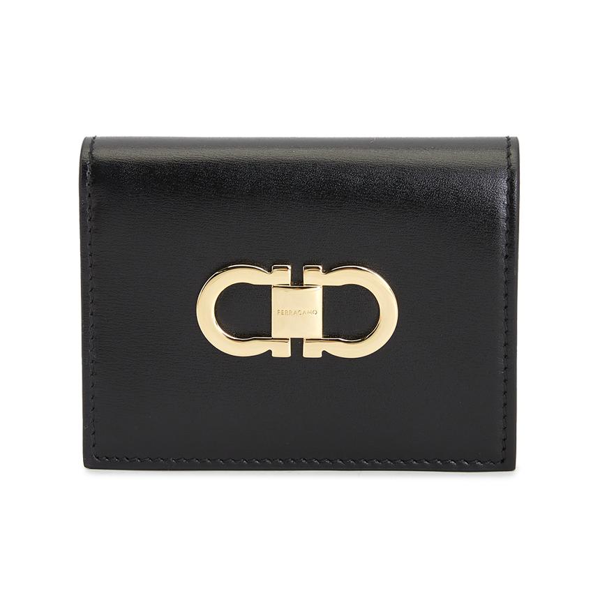 Ferragamo Black Leather Compact Wallet for Women 0770769