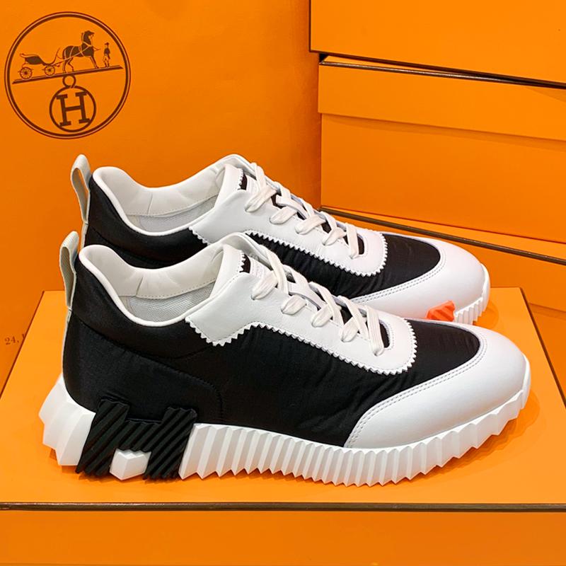 HERMES Men’s Bouncing Ripstop Fabric Calfskin Black H Two-Tone Sneakers