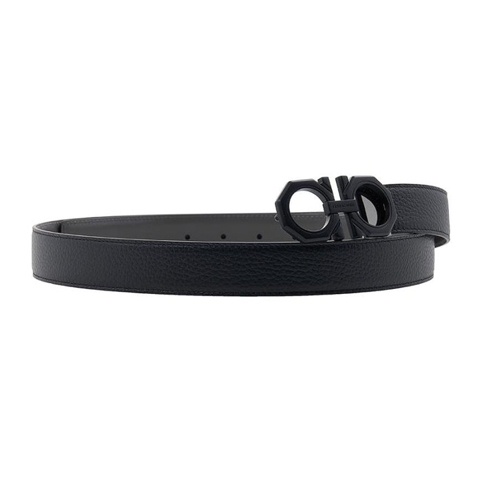 Ferragamo Men’s Reversible Gancini Leather Belt Dark Grey/Black 0765786