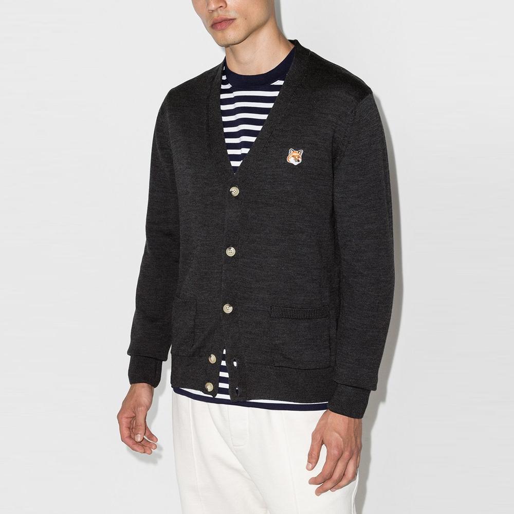 Maison Kitsune Fox Head V-Neck Cardigan GU00542KT1036 H190