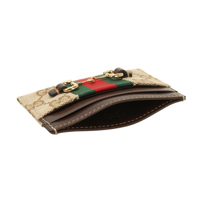 GUCCI Horsebit Web Stripe Leather Card Case Wallet