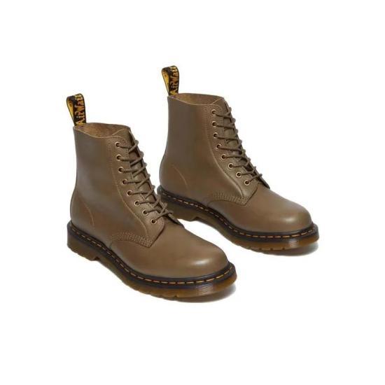 Dr.Martens Black Leather Lace-Up Combat Boots for Men 31004352 KHAKI DOM
