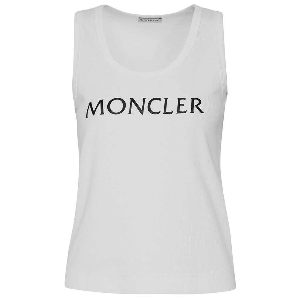 Moncler Logo Print Ribbed Tank Top White Cotton Women’s