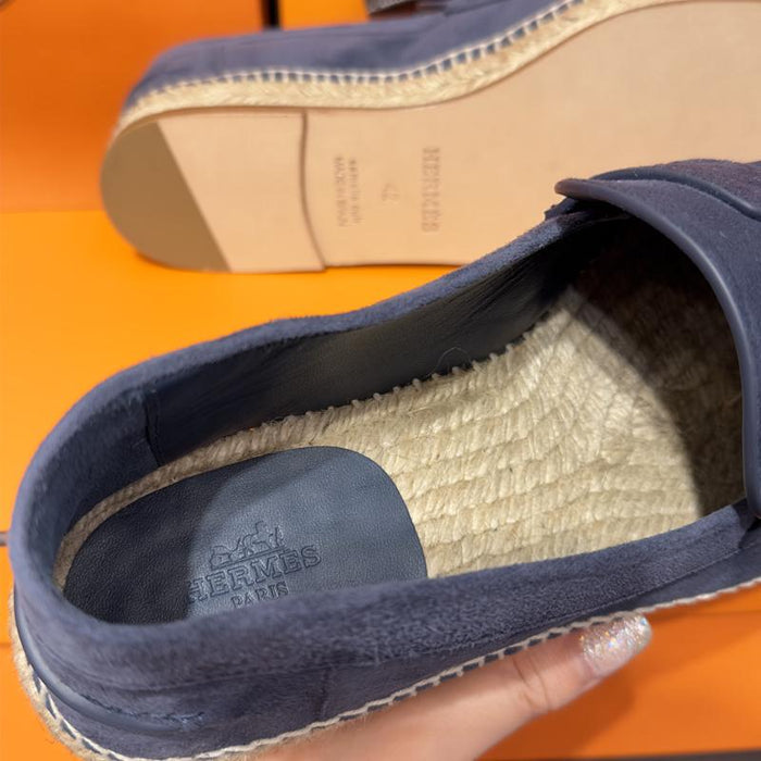 HERMES Navy Suede Goatskin Trip Espadrille Loafers for Men