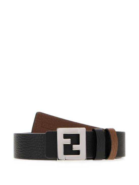 FENDI Black Brown Leather Reversible Belt
