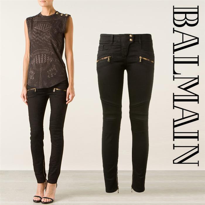 Balmain Women’s Black Biker Pants with Gold Zipper 5455 161N C0100