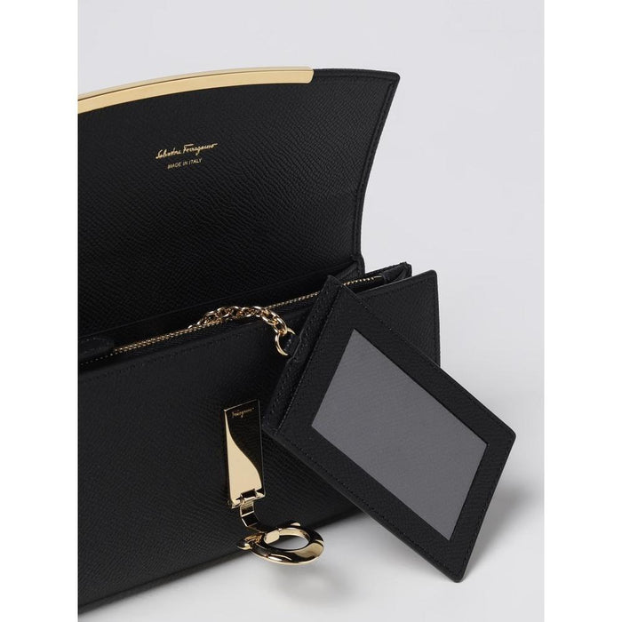 Ferragamo Gancini Leather Long Wallet Unisex Black