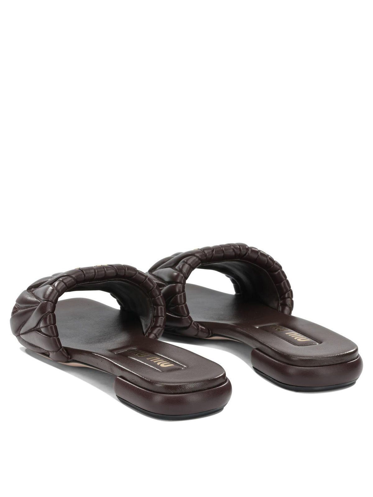 Miu Miu Nappa Leather Logo Slide Sandals Black Women’s Slippers