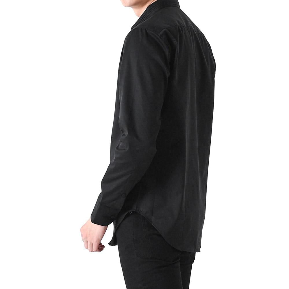 Emporio Armani Banded Collar Black Long Sleeve Shirt