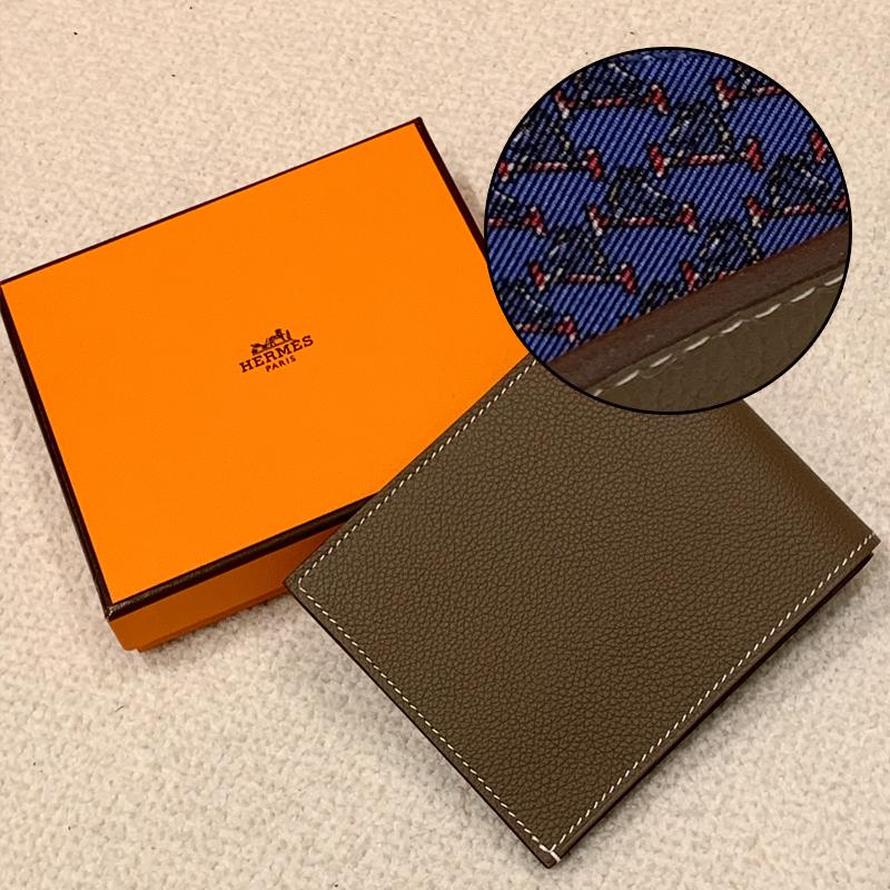 HERMES Citizen Twill Compact Wallet Evercolor Etoupe Blue Interior Bi-Fold