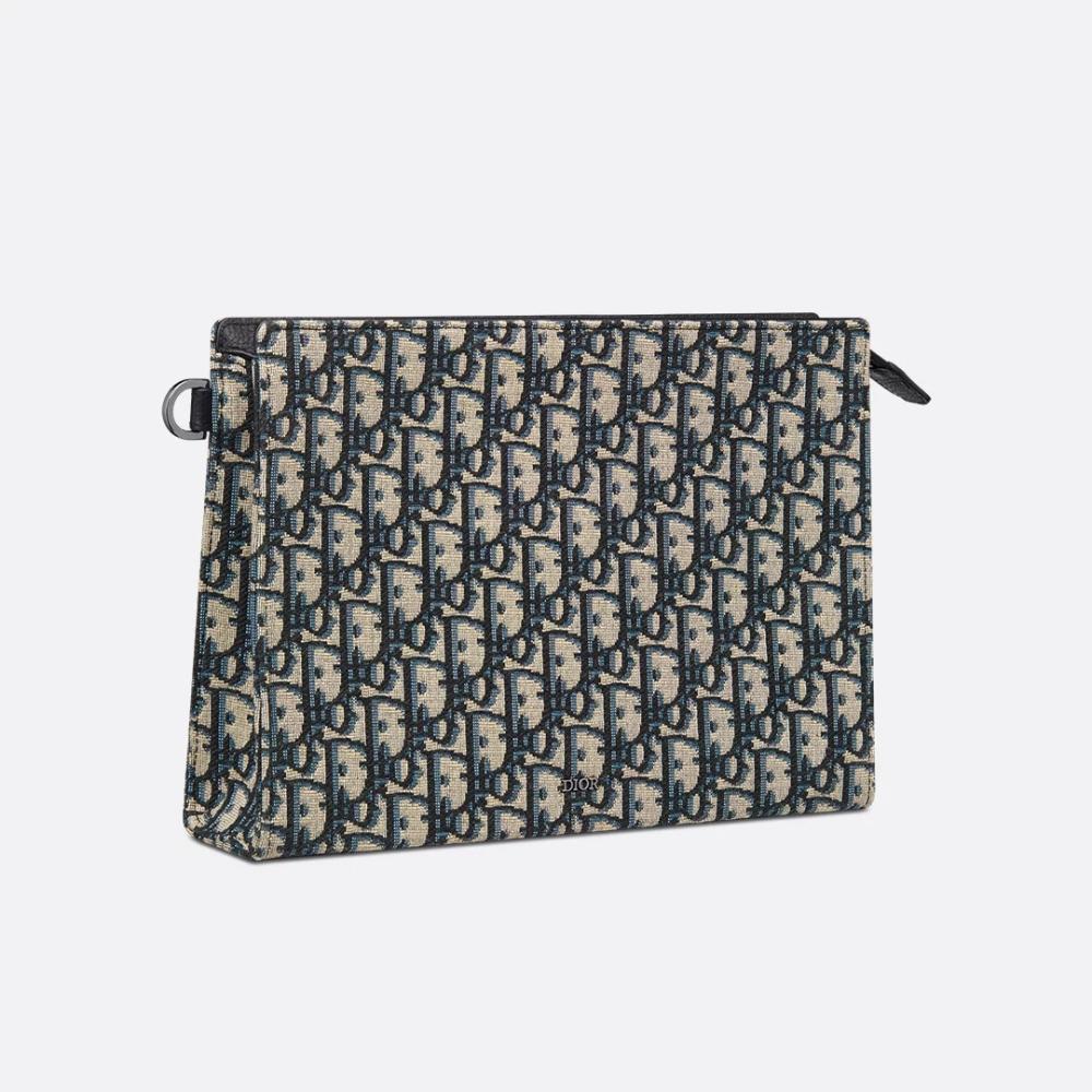 DIOR Beige Black Oblique A5 Triangle Pouch Men’s Clutch Bag 2ESCA483YKY H05E