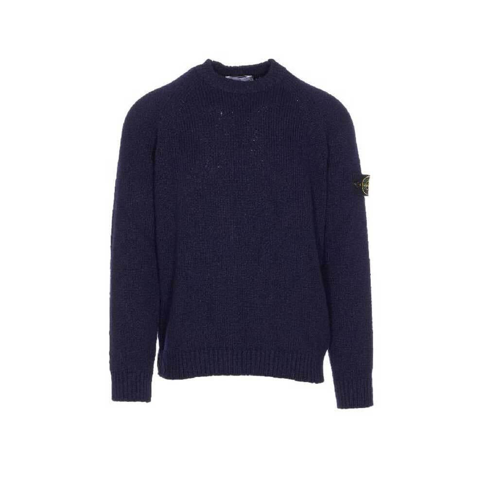 STONE ISLAND Navy Raglan Knit Crewneck Sweater for Men 5100050