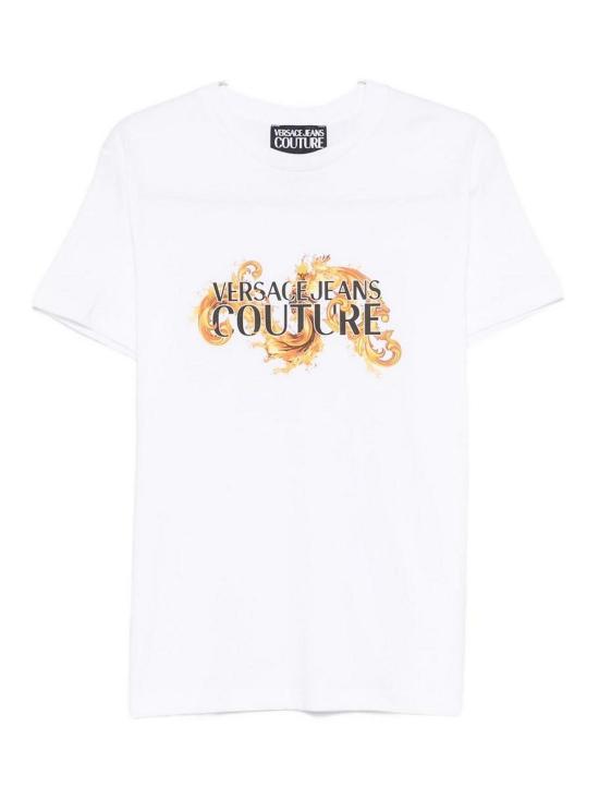 Versace Short Sleeve T-Shirt for Men 80GAHE02 CJ00E G03 WHITE GOLD DOM