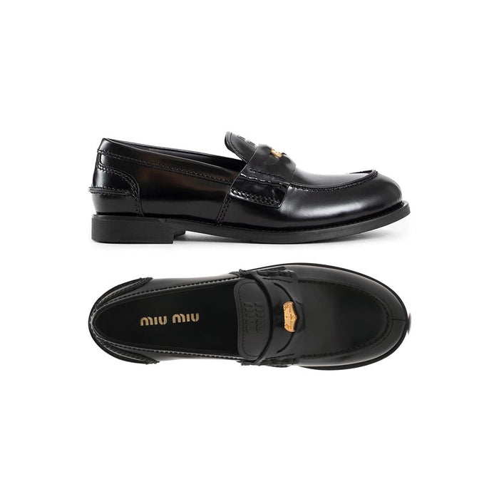 Miu Miu Black Leather Logo-Engraved Loafers