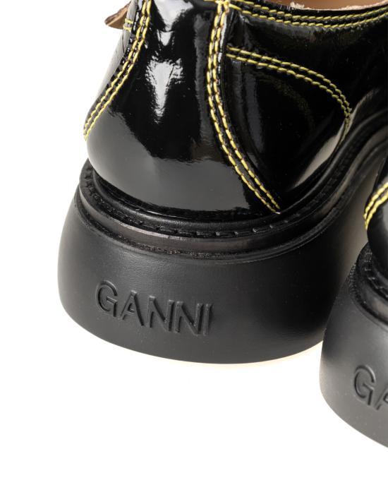 GANNI Black Leather Loafers S2928 864 BLACK YELLOW DOM