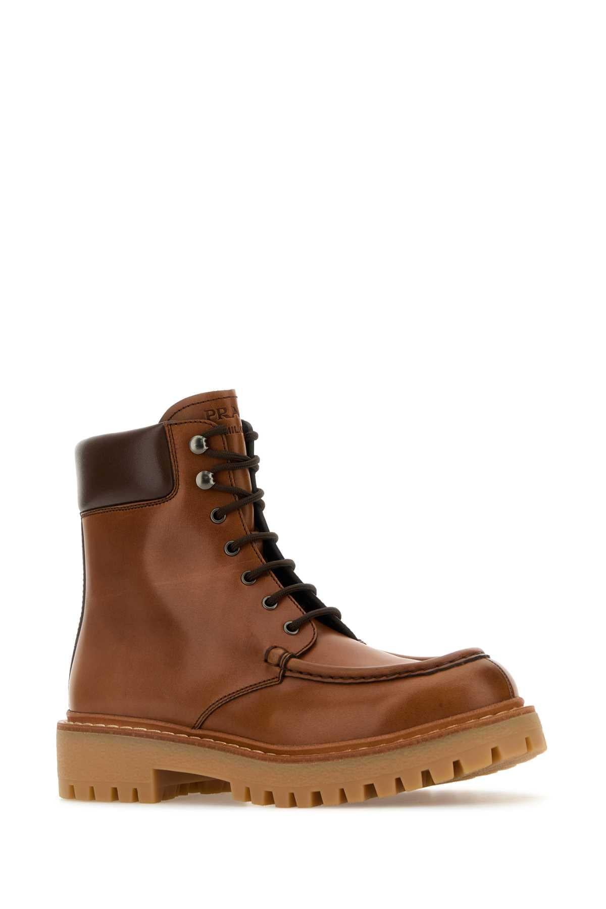 PRADA Black Leather Lug Sole Ankle Boots