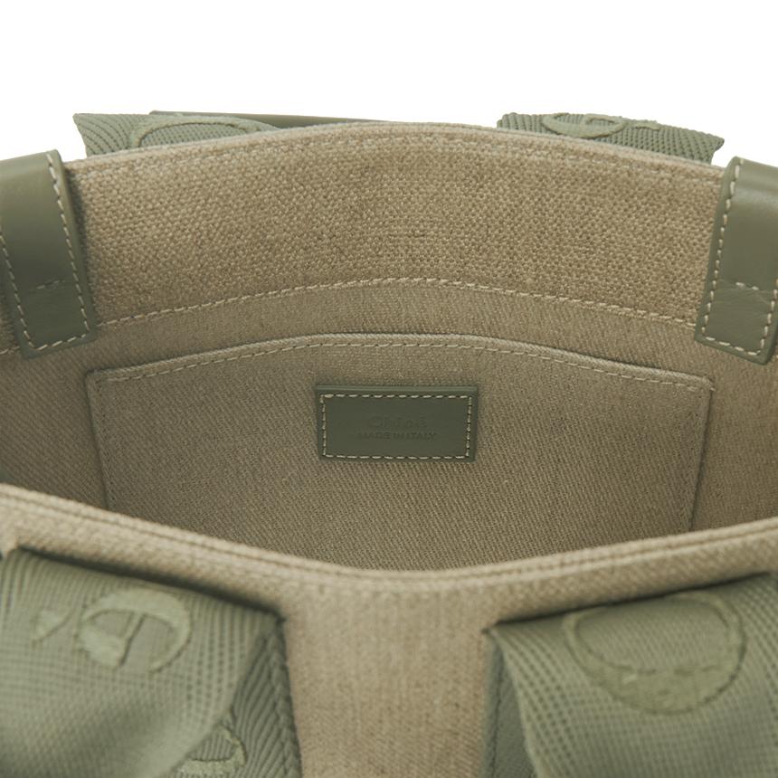 Chloe Woody Small Tote Bag Beige Canvas Leather Trim
