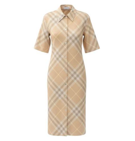 BURBERRY Check Short Sleeve Shirt Dress Long Dress