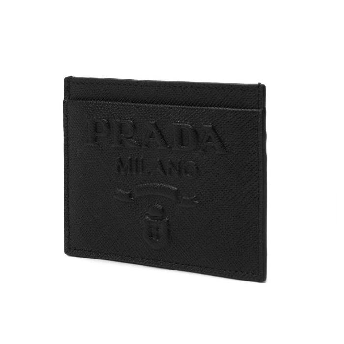 PRADA Vitello Saffiano Logo Leather Card Holder Black