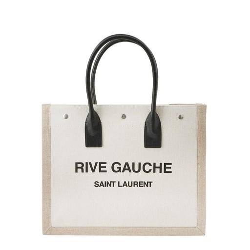 Saint Laurent Natural Black Rive Gauche Tote Bag