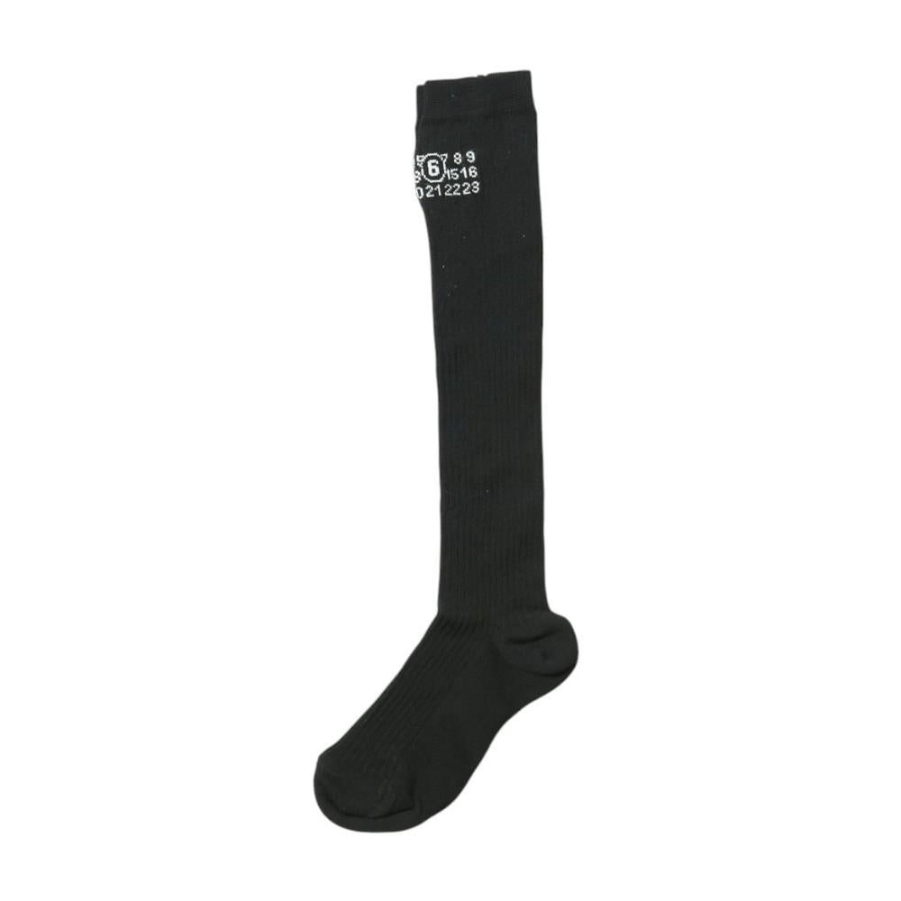 MM6 Jacquard Logo Over Knee Socks Black