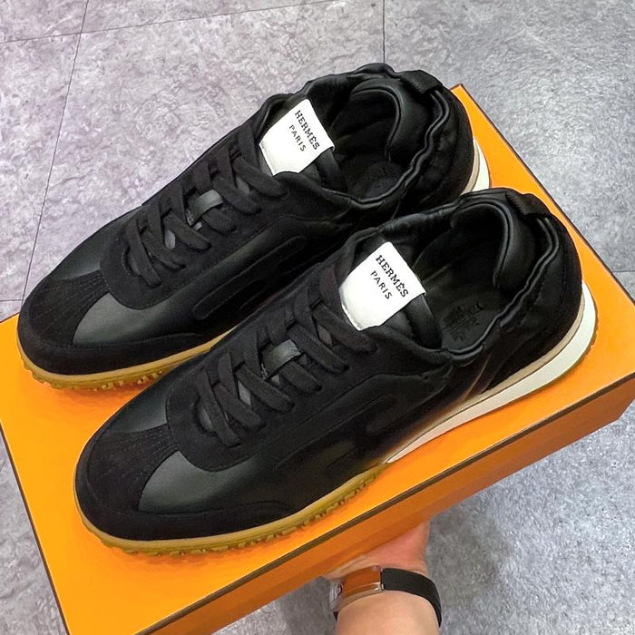 HERMES Men’s Jet Sneakers Black Suede Goatskin Low-Top