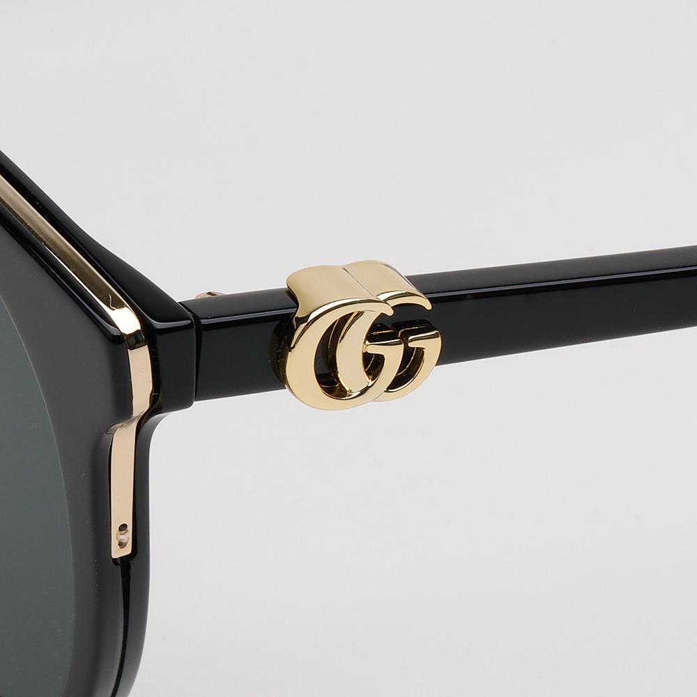 GUCCI Double G Round Sunglasses Asian Fit Unisex Classic Black