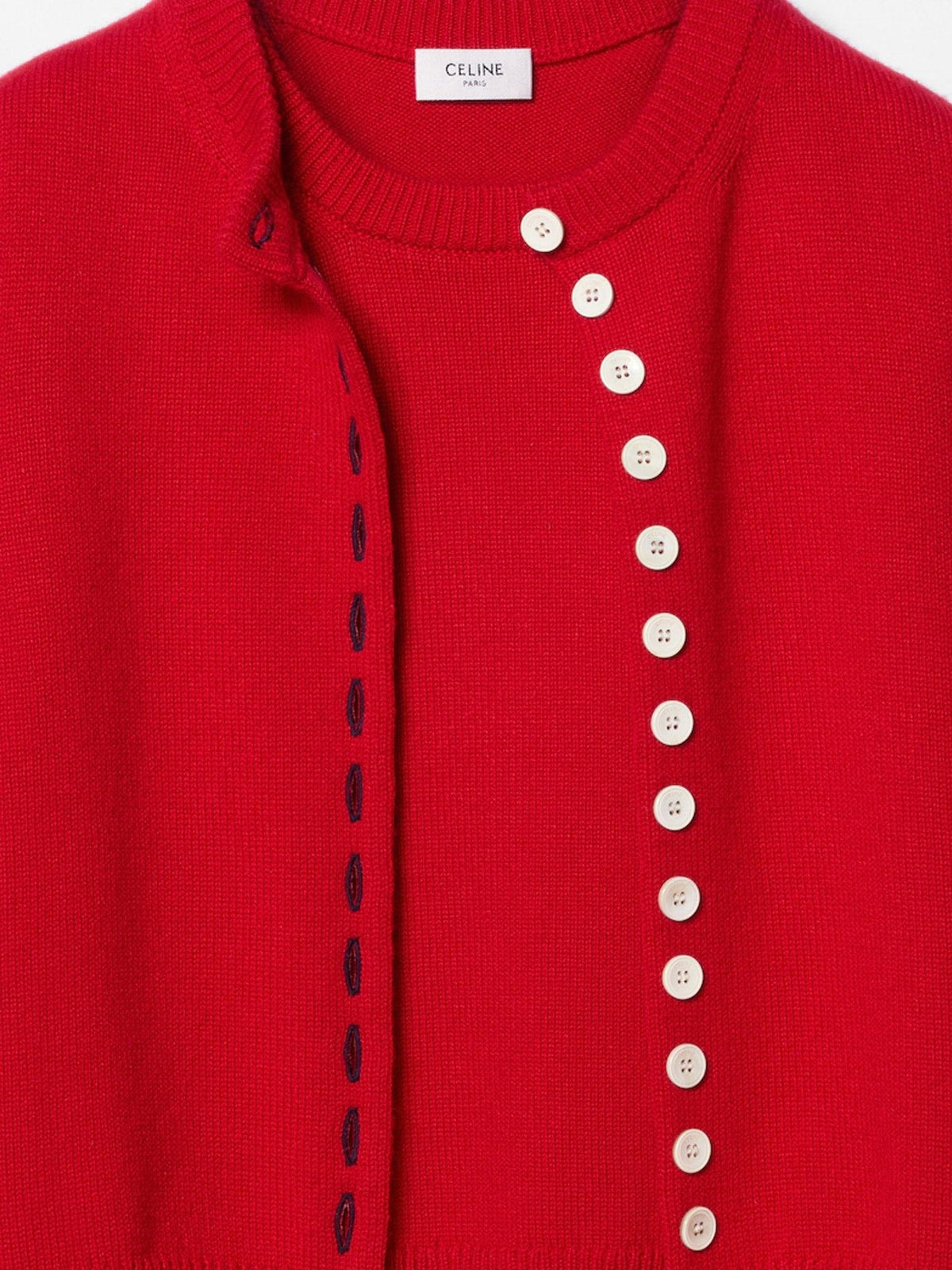 CELINE Wool Blend Ribbed Button Cardigan