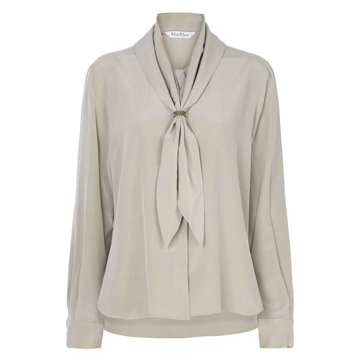 Max Mara Beige Silk Shirt with Dry Metal Ring Scarf Detail MXMDRY 035