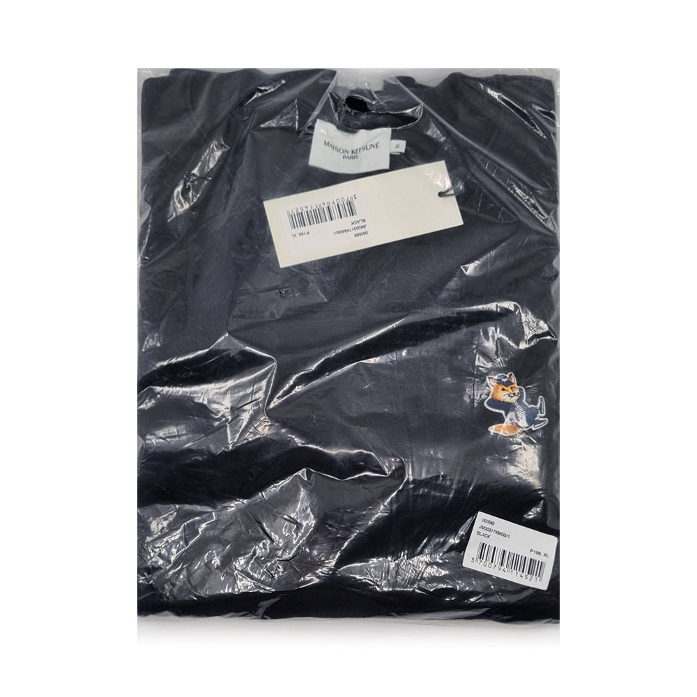 Maison Kitsune Men's Dressed Fox Head Patch Black Crewneck Sweatsh JM00317KM0001