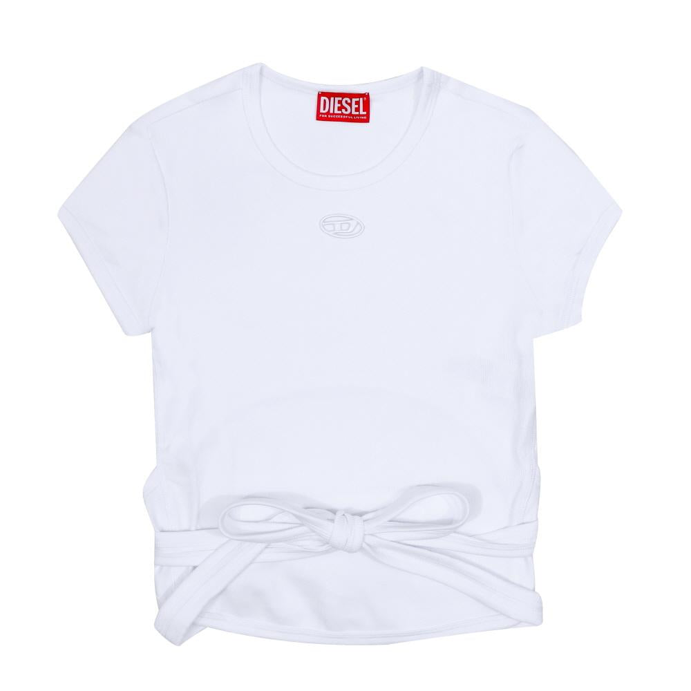 DIESEL Cutout Oval D Logo Tab Tie Short Sleeve Women’s T-Shirt A21197 0EJAI 100
