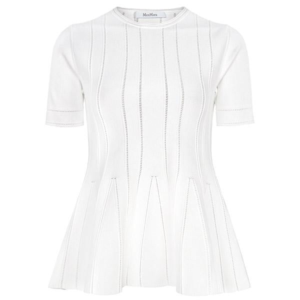 Max Mara White Short Sleeve Round Neck Knit Sweater