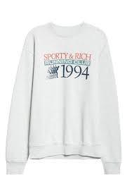 SPORTY&RICH Heather Gray Long Sleeve Sweatshirt Navy Trim ST071514 167GY 03