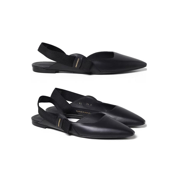 Ferragamo VANIA Bow Slingback Flat Shoes Black 0763420