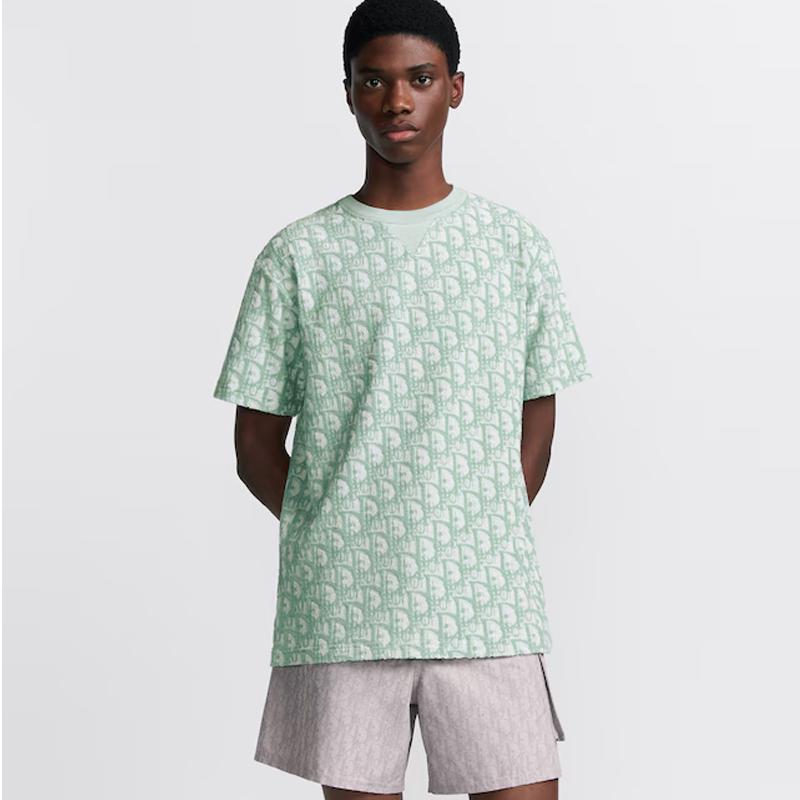 DIOR Green White Oblique Casual Fit Cotton Jersey T-Shirt