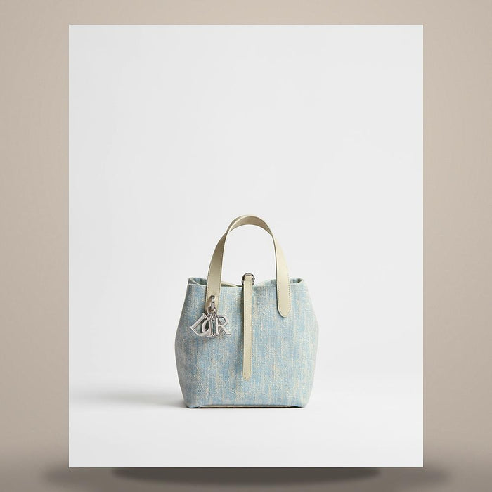 DIOR Celeste Blue Dior Oblique Washed Jacquard Small Vertical Tote Bag