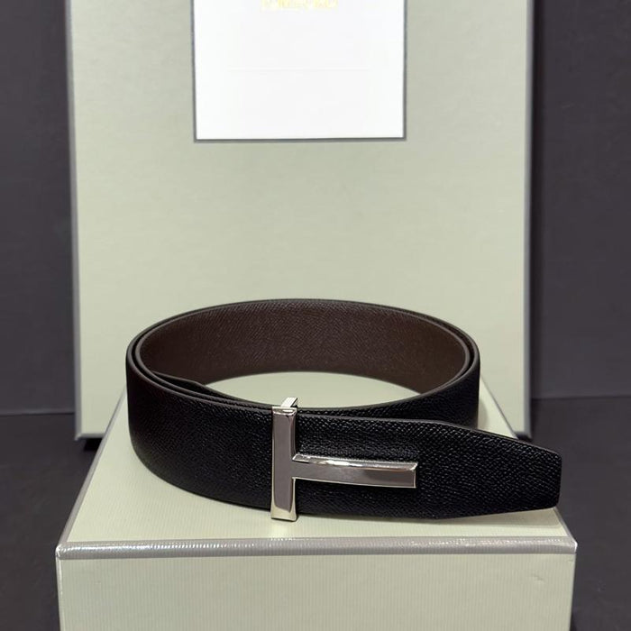 TOM FORD Reversible Black Brown Leather T Buckle Men's Belt