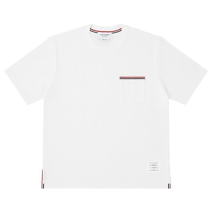 THOM BROWNE Tricolor Stripe Pocket Short Sleeve T-Shirt MJS183A RWB