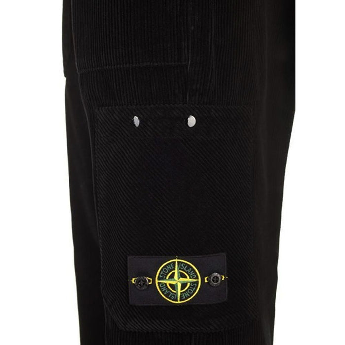 STONE ISLAND Black Corduroy Patch Classic Pants for Men 811532604 V0029